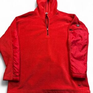 Vintage Nike Y2K red full‎ zip fleece hooded pullover size medium